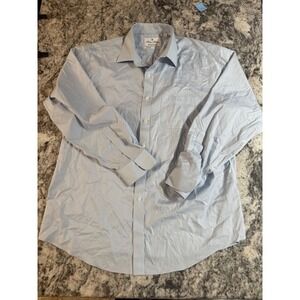 Brooks Brothers Regent Fit Mens Light Blue Plaid Stretch Dress Shirt 17.5 35